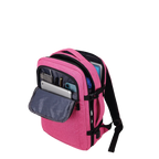 Pink backpack with a gray compartment on a white background