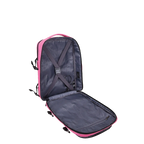 Open backpack in pink on a white background