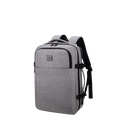 Gray backpack with black straps on a white background