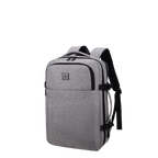 Gray backpack with black straps on a white background
