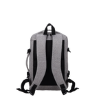 Grey backpack with straps, a handle and zipper.
