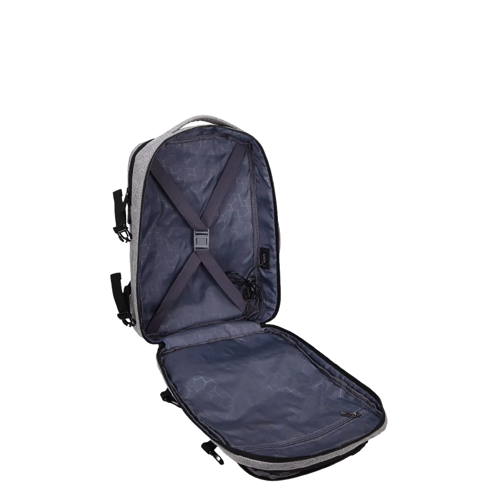 Open backpack on a white background