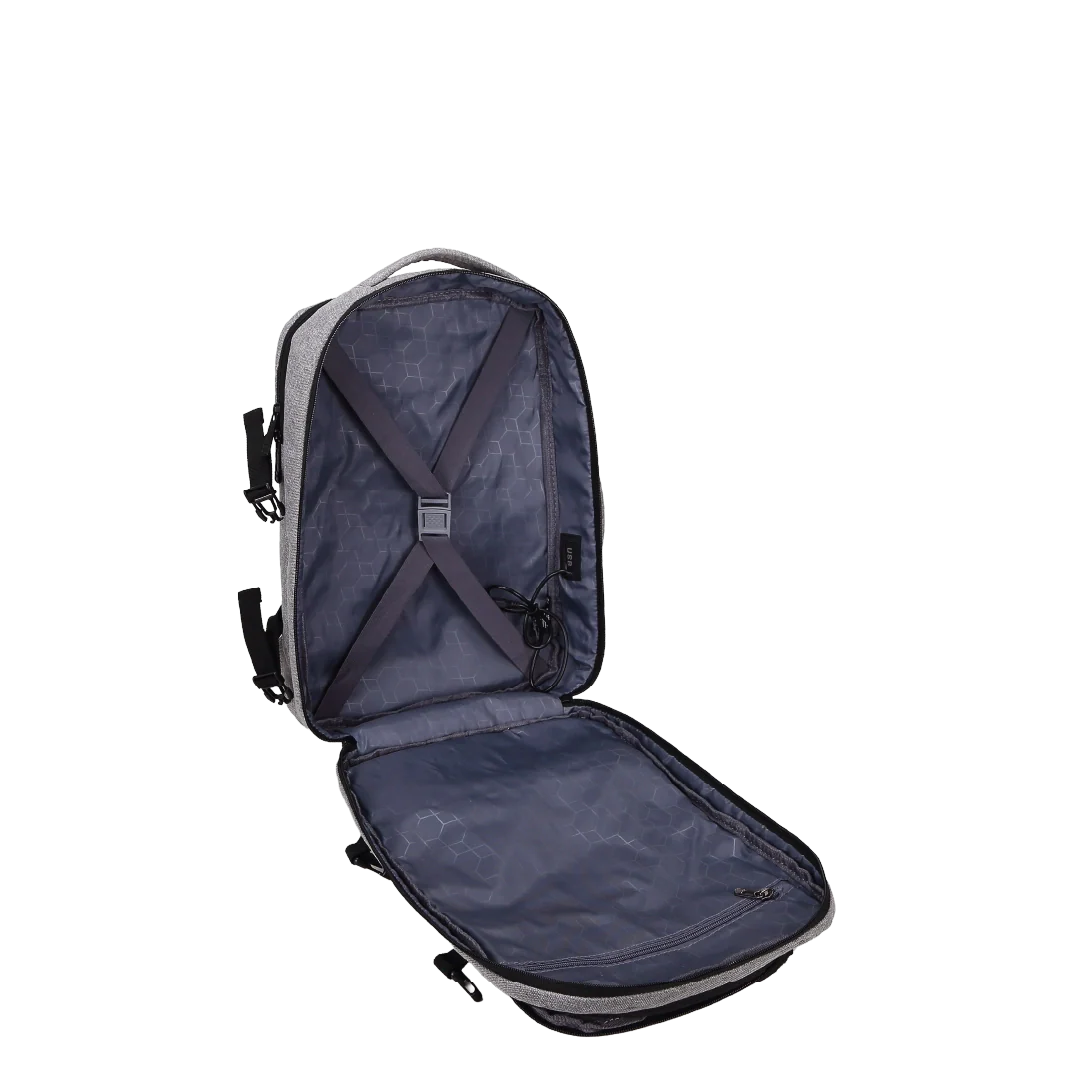 Open backpack on a white background