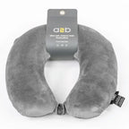 Gray travel neck pillow with a2b branding on a white background