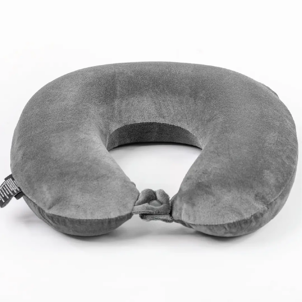 Gray travel neck pillow on a white background