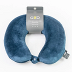 Blue travel neck pillow with a2b branding on a white background