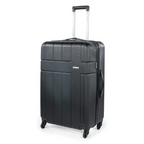 Black suitcase with a textured surface on a white background