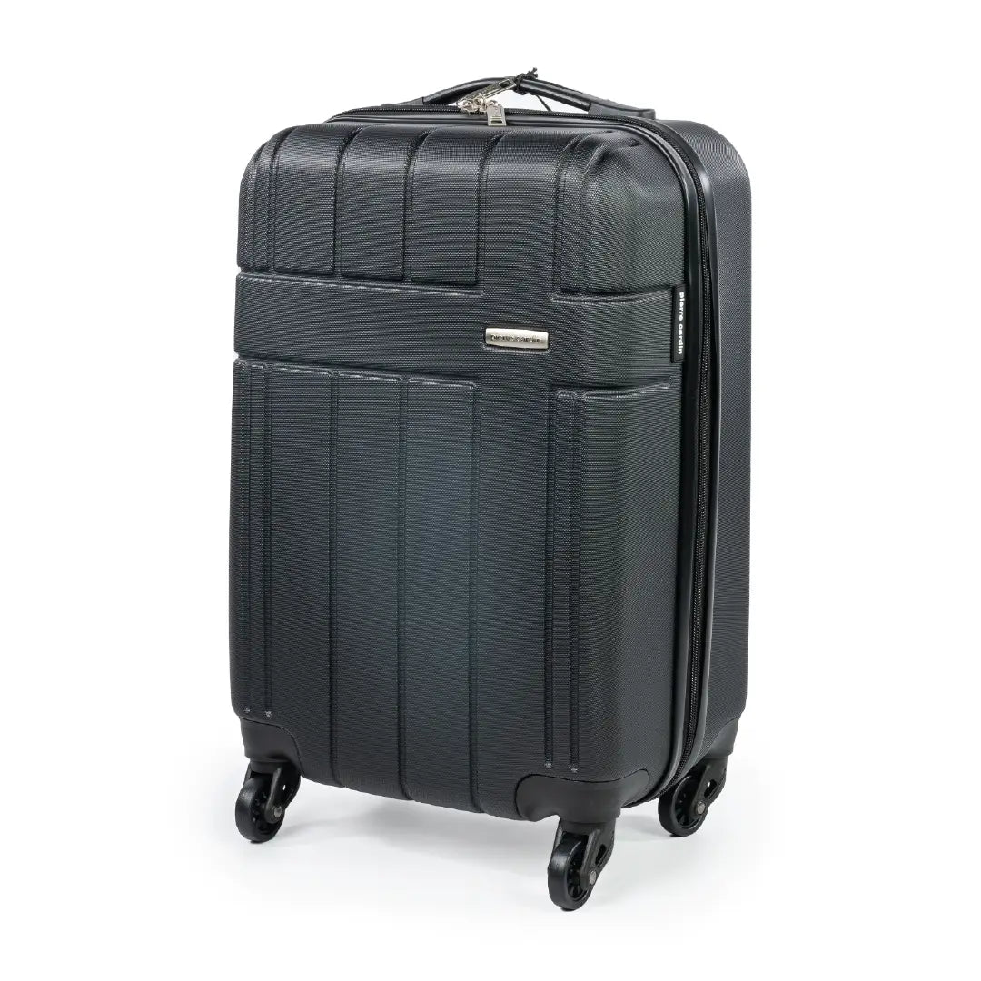 Black suitcase with wheels on a white background
