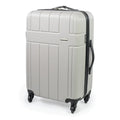 Gray suitcase with black wheels and handle on a white background