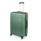Green suitcase with a textured surface on a white background