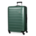 Green suitcase with a visible brand logo on a white background