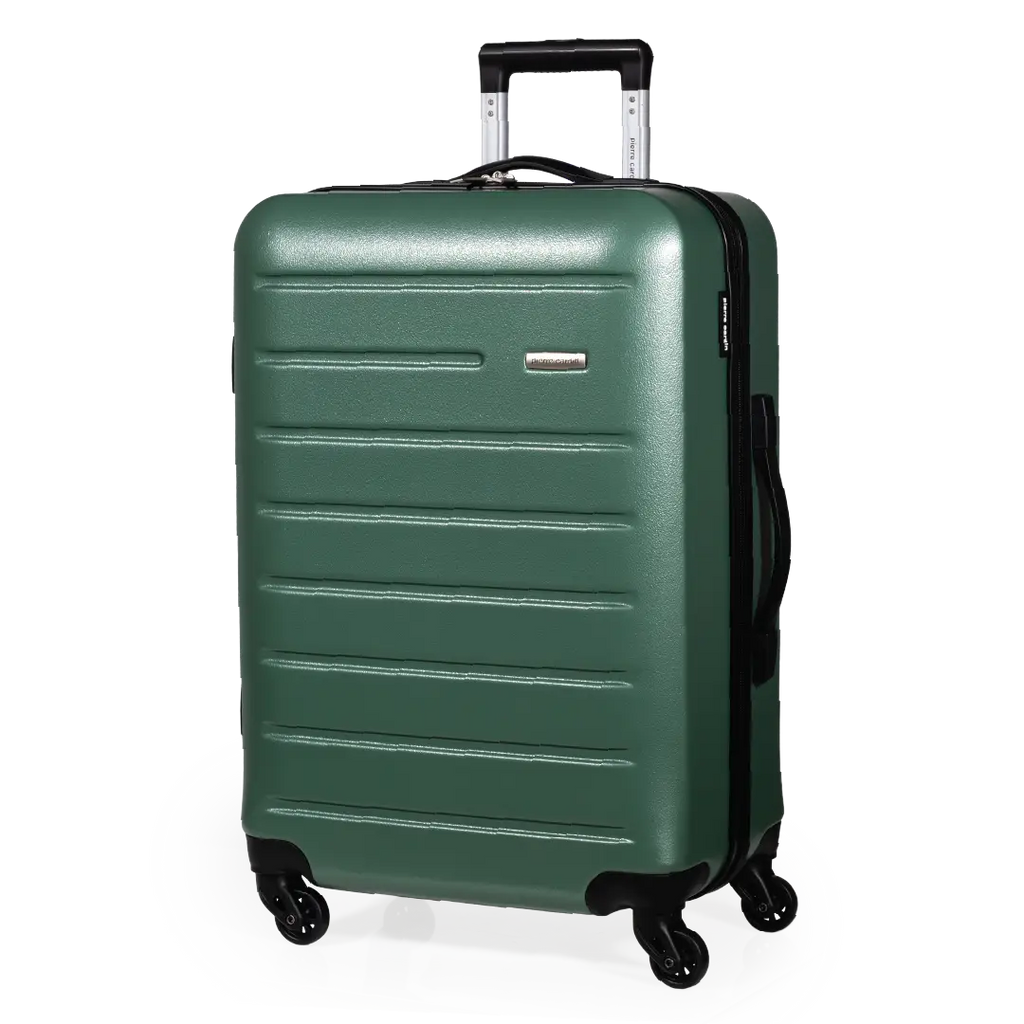 Green suitcase with a white background