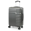 Gray suitcase with wheels on a white background