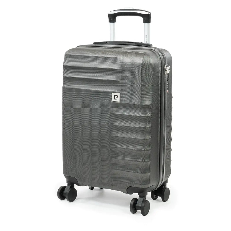 Gray suitcase with a handle on a white background