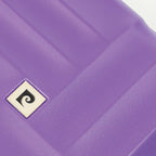 Close-up of a purple textured surface with a logo in the corner.