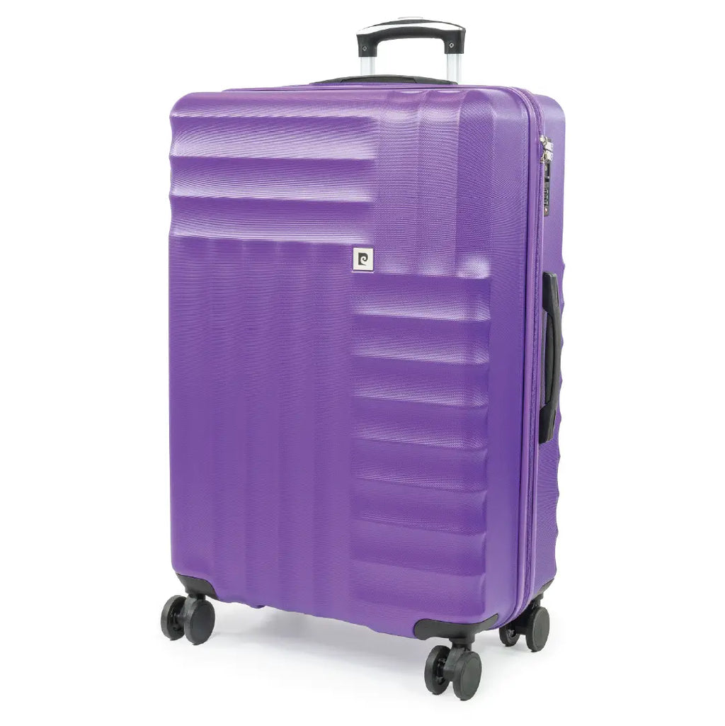 Purple suitcase with a visible brand logo on a white background