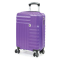 Purple suitcase with a visible brand logo on a white background