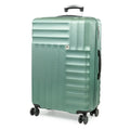 Green suitcase with a textured surface on a white background