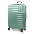 Green suitcase with a textured surface on a white background
