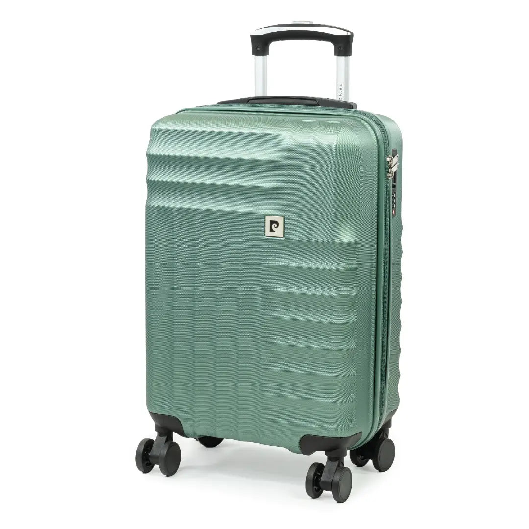Green suitcase with a brand logo on a white background