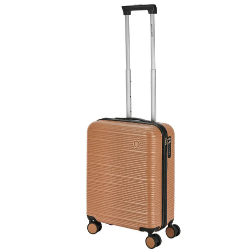Brown suitcase with wheels and handle on a white background