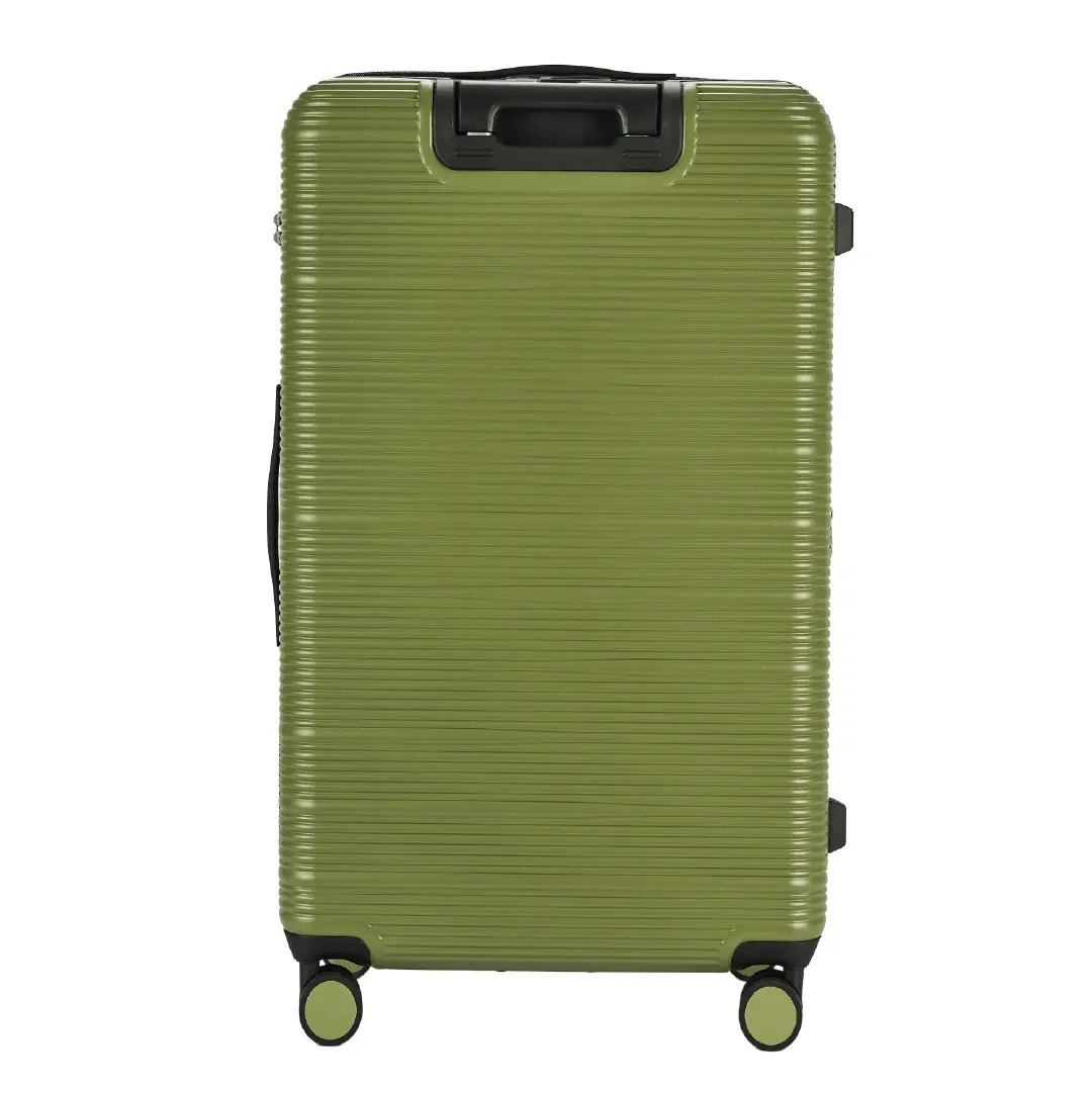 Green suitcase with a textured surface on a white background