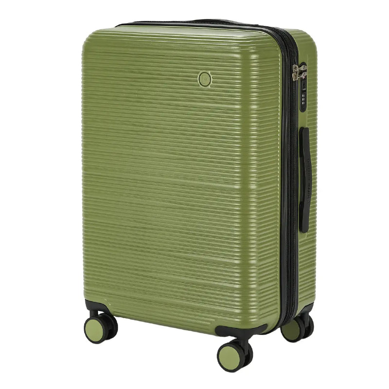 Green suitcase with a textured surface on a white background