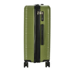 Green suitcase with black zipper on a white background
