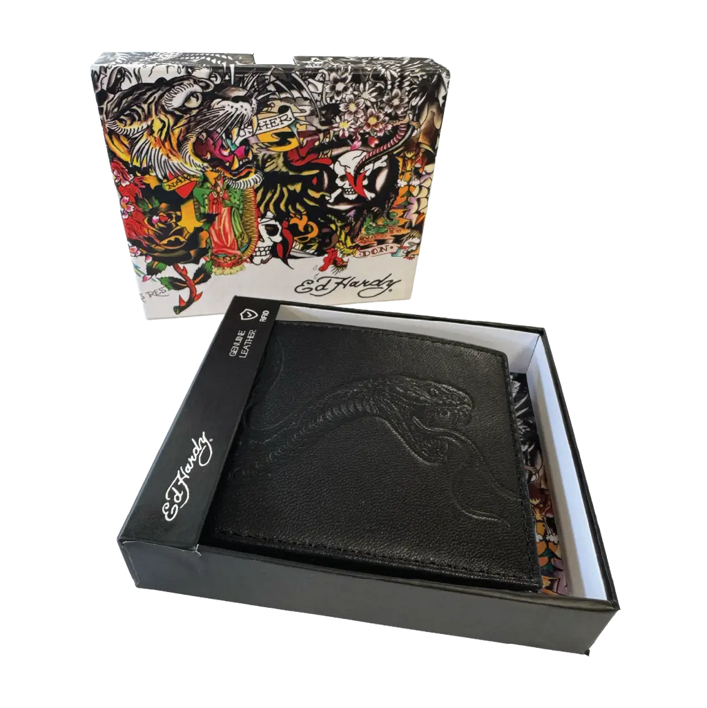 Ed Hardy Embossed Snake Flip Wallet