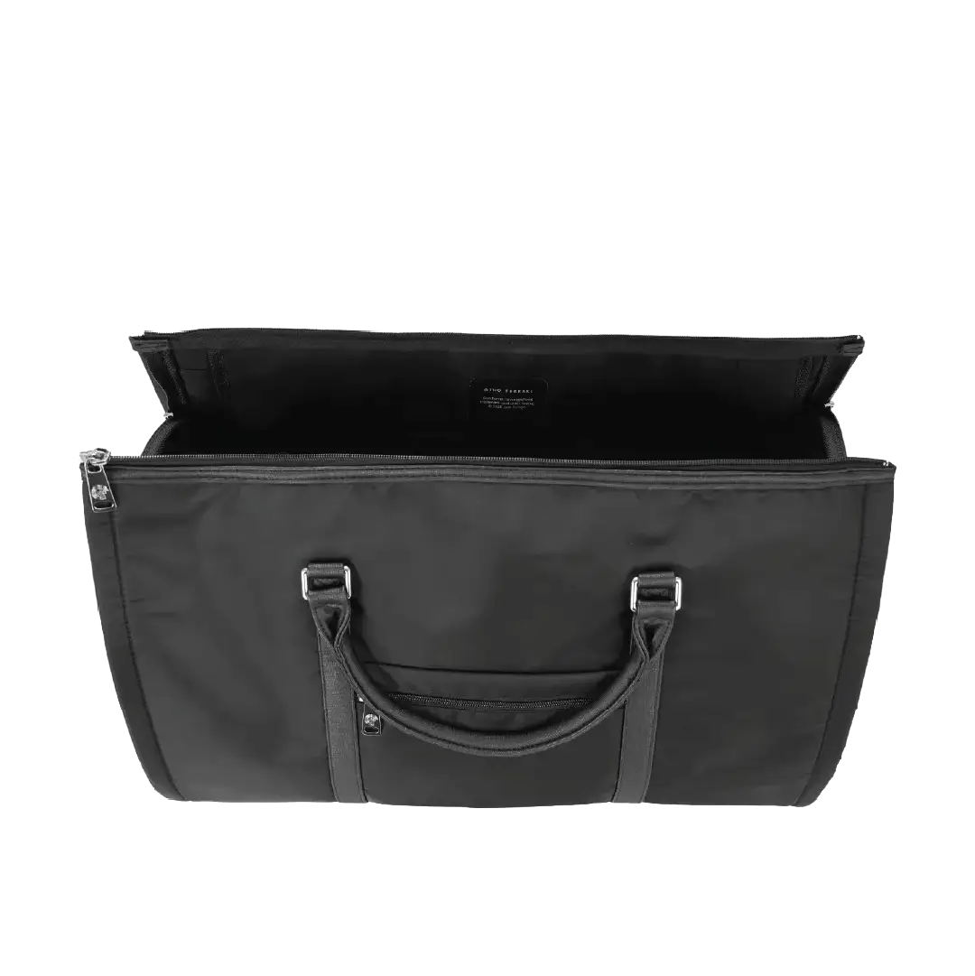 Black bag with a handle on a white background
