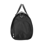 Black duffel bag with handles on a white background