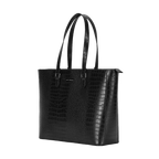 Black textured tote bag on a white background