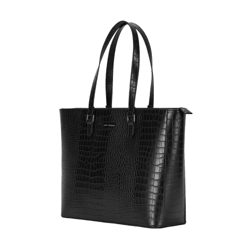 Black textured tote bag on a white background