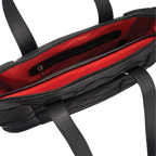 Black bag with red interior on a white background