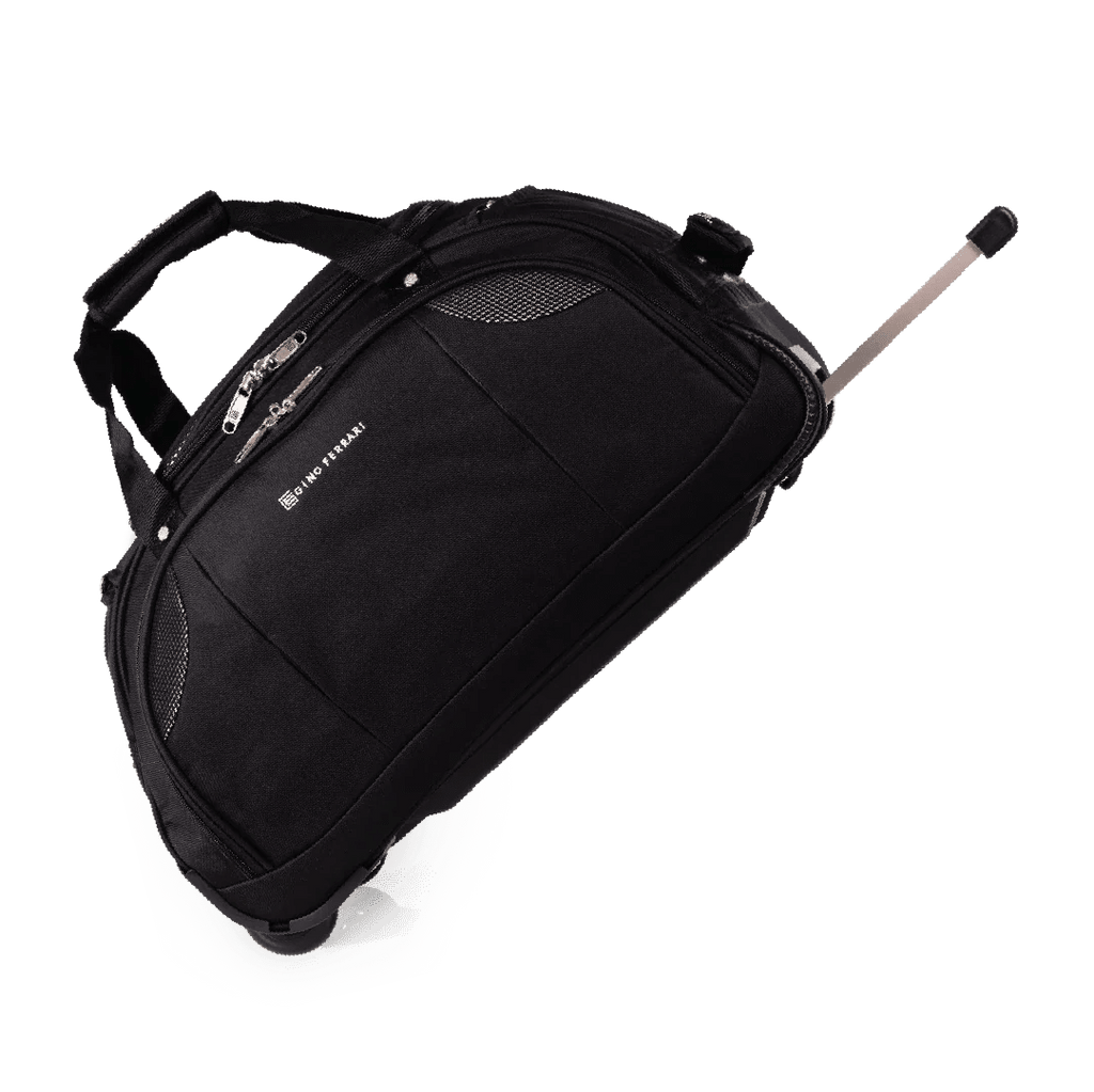 Black rolling suitcase on a white background
