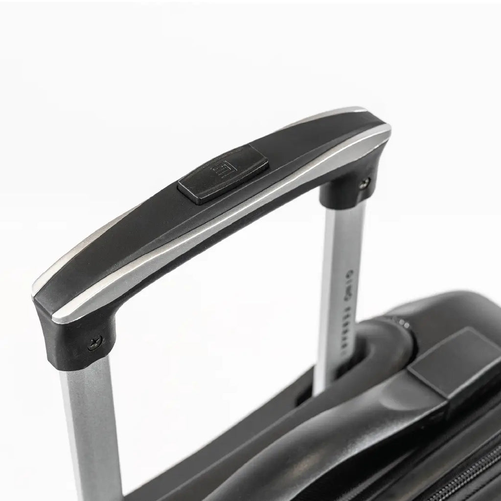 Close-up of a suitcase handle on a white background