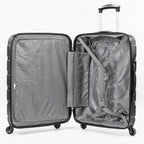 Open gray suitcase with interior view on a white background