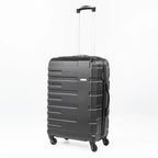 Black suitcase with a textured surface on a white background