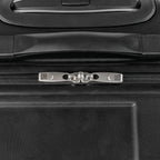 Close-up of a black suitcase handle and zipper area