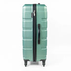 Green suitcase with a black zipper on a white background