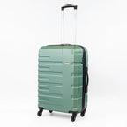 Green suitcase with a textured surface on a white background