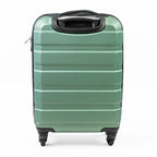 Green suitcase with black handle on a white background.