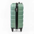 Green suitcase with a black zipper on a white background