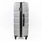 Silver suitcase with black zipper on a white background