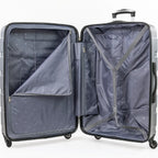 Open gray suitcase on a white background