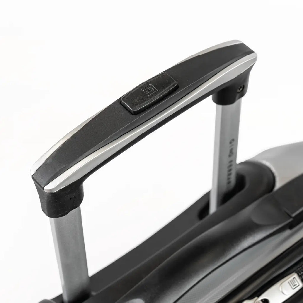 Close-up of a suitcase handle on a white background