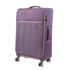 Purple suitcase with a chevron pattern on a white background