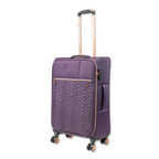 Purple suitcase with a chevron pattern on a white background