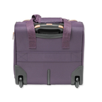 Purple suitcase with wheels and handles on a white background