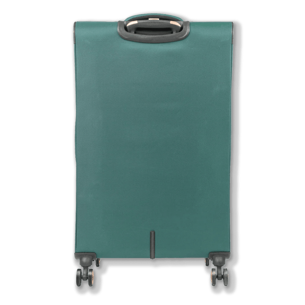 Green suitcase on a white background